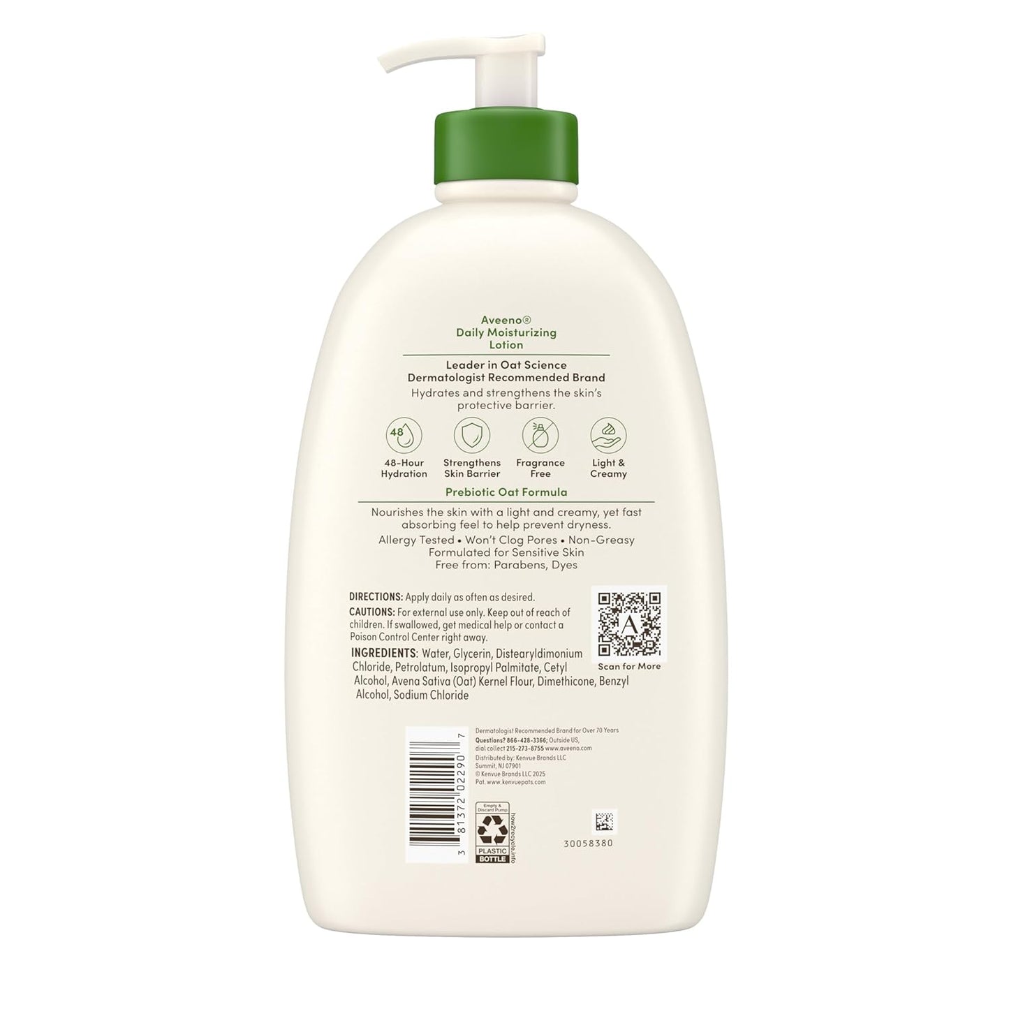 Aveeno Fragrance-Free Body Lotion – Prebiotic Oat Skincare for a Calming Nightly Moisturizing Ritual, 33 fl oz