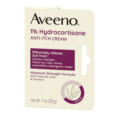 Aveeno Maximum Strength 1% Hydrocortisone Anti-Itch Cream, Dye-Free & Non-Comedogenic for Sensitive Reactive Skin, 1 oz 2 Pack