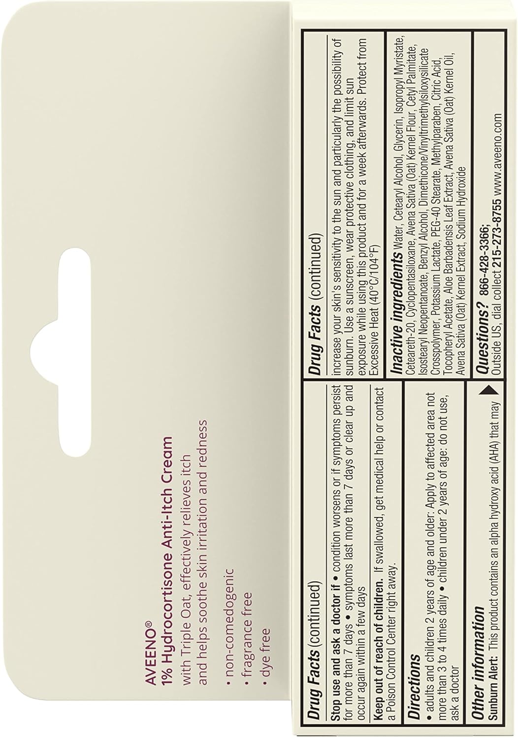 Aveeno Maximum Strength 1% Hydrocortisone Anti-Itch Cream – Soothing Psoriasis Flare-Up Care for Nightly Wind-Down Routine, 1 oz