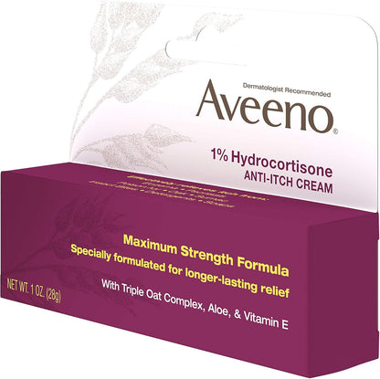 Aveeno Maximum Strength 1% Hydrocortisone Anti-Itch Cream – Soothing Psoriasis Flare-Up Care for Nightly Wind-Down Routine, 1 oz
