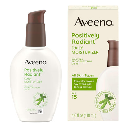 Aveeno Positively Radiant SPF 15 Daily Moisturizer – Streamlined Two-in-One Step for a Simple Vanity Shelf