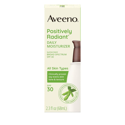 Aveeno Positively Radiant Travel Size Face Moisturizer with SPF 30, Lightweight Hydration for Weekend Trips and Outdoors