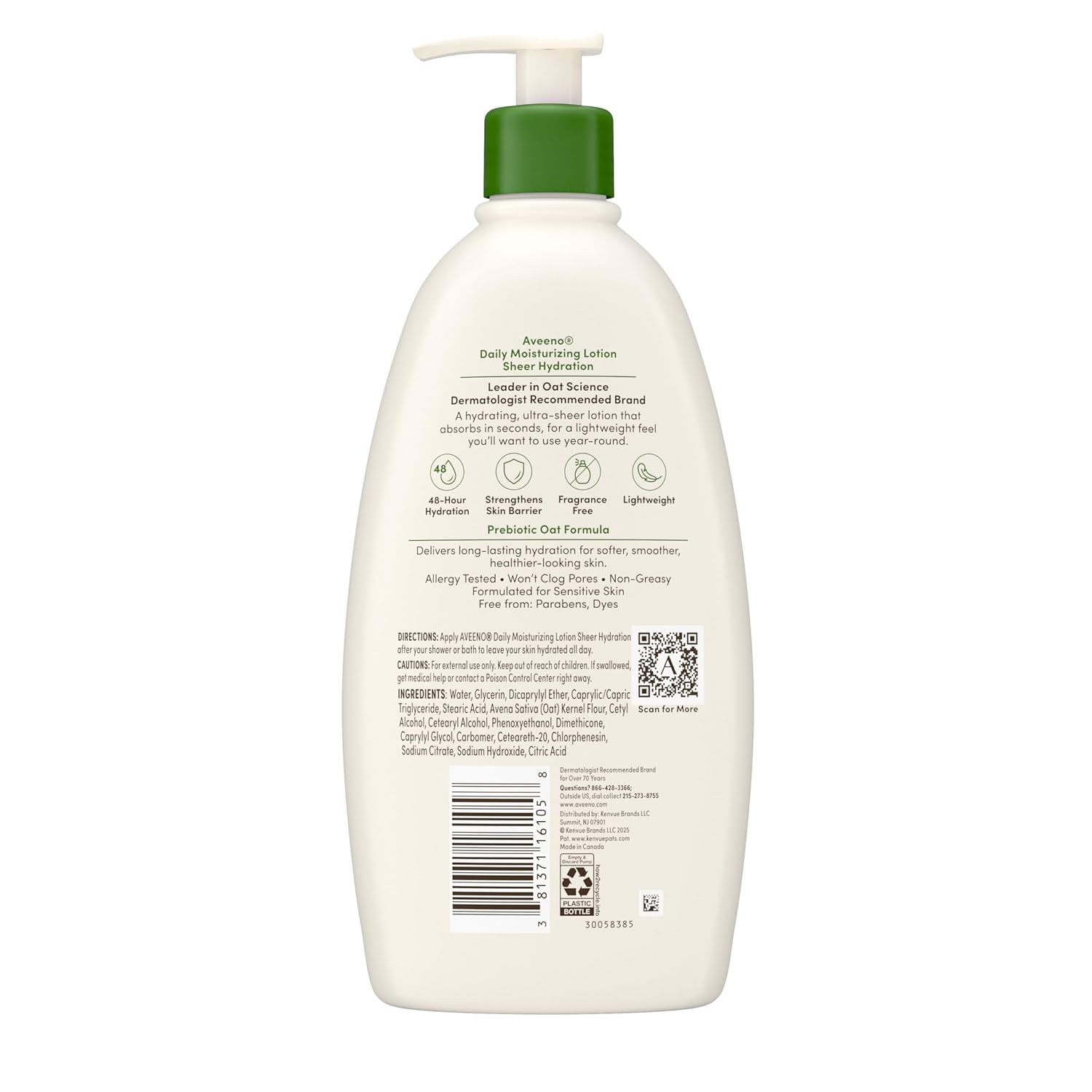 Aveeno Sheer Hydration Fragrance-Free Body Lotion with Prebiotic Oat – Thoughtful 48-Hour Moisturizer Gift for Mom with Sensitive or Dry Skin