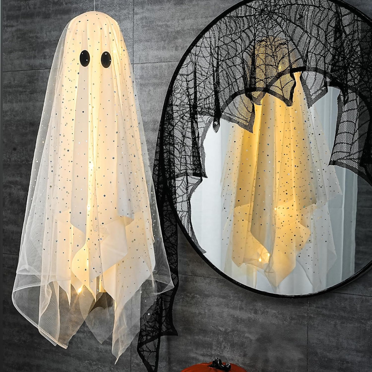 AYGXU Ghost Light Sculpture Set – Modern Halloween Room Decor, Metal Frame and Soft Cloth Finish