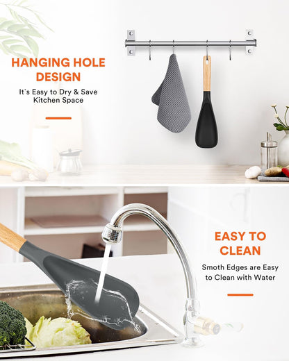 Badiano Silicone Cooking Spoon in Black – Single Tool Minimalist Kitchen, 11.4" Spurtle