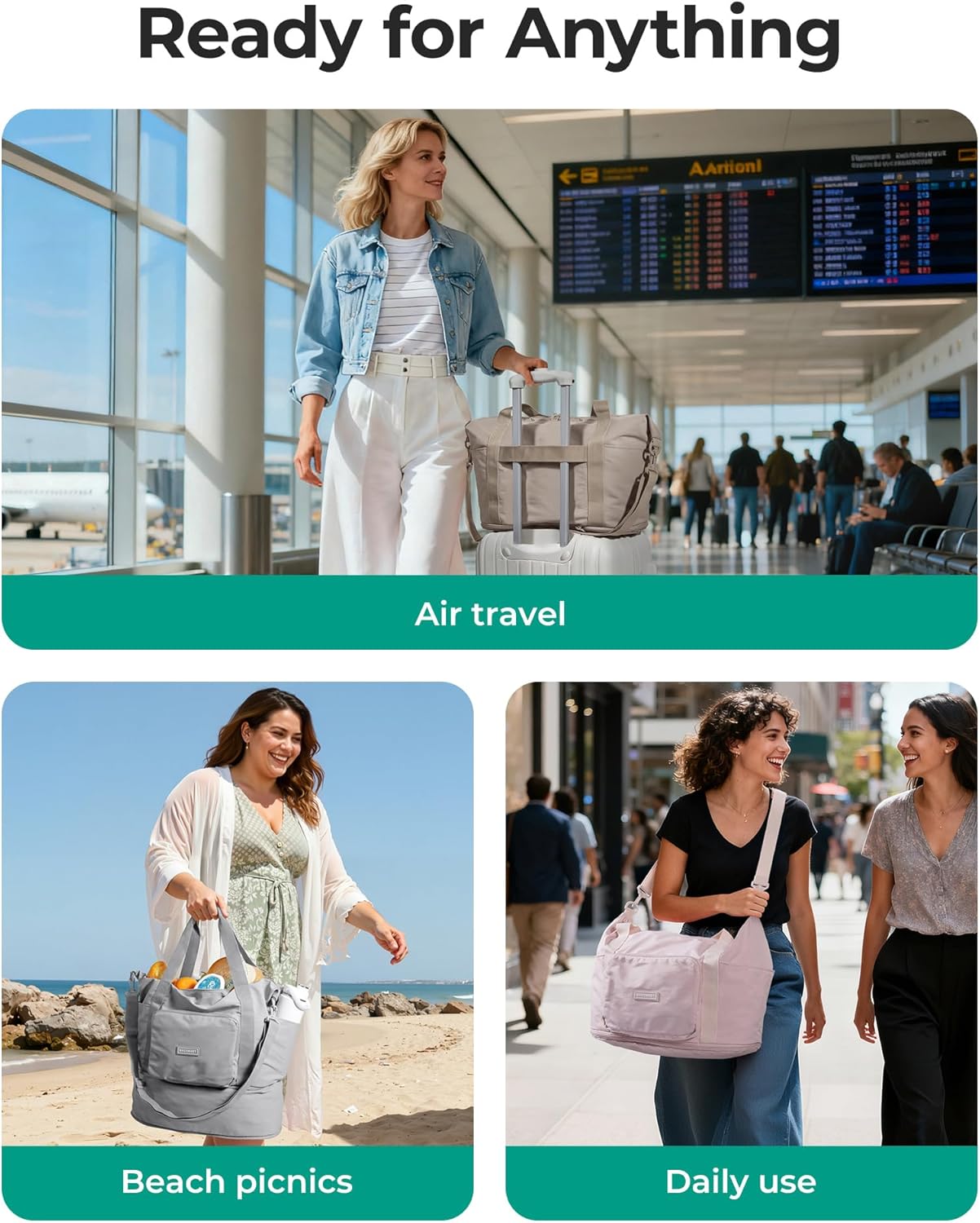 BAGSMART Collapsible Travel Duffel – Hands-Free Suitcase Companion Bag for Weekend Getaways and Hotel Check-Ins