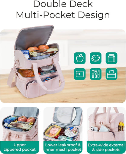 BAGSMART Double Deck Lunch Tote – Lightweight Cooler Bag for Camping Hiking and Outdoor Dining