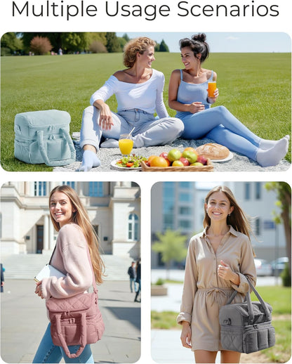 BAGSMART Double Deck Lunch Tote – Lightweight Cooler Bag for Camping Hiking and Outdoor Dining