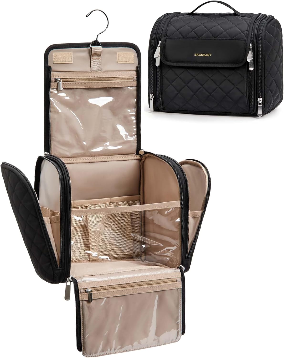 BAGSMART Hanging Toiletry Organizer – Streamlined Morning Routine Bag, Quick-Access Clear Pocket Travel Cosmetic Case