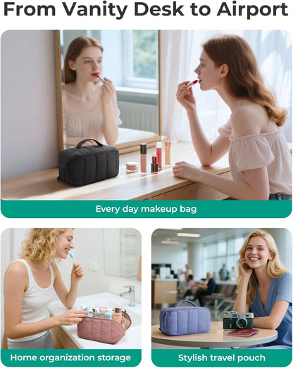 BAGSMART Makeup Organizer – Premium Mother's Day Present, Quilted Vanity Pouch with Brush Holder