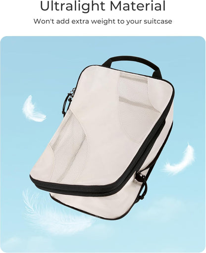 BAGSMART Minimalist Travel Cubes, Compression Packing Set in Grey, White Opal and Brown for Intentional Packers