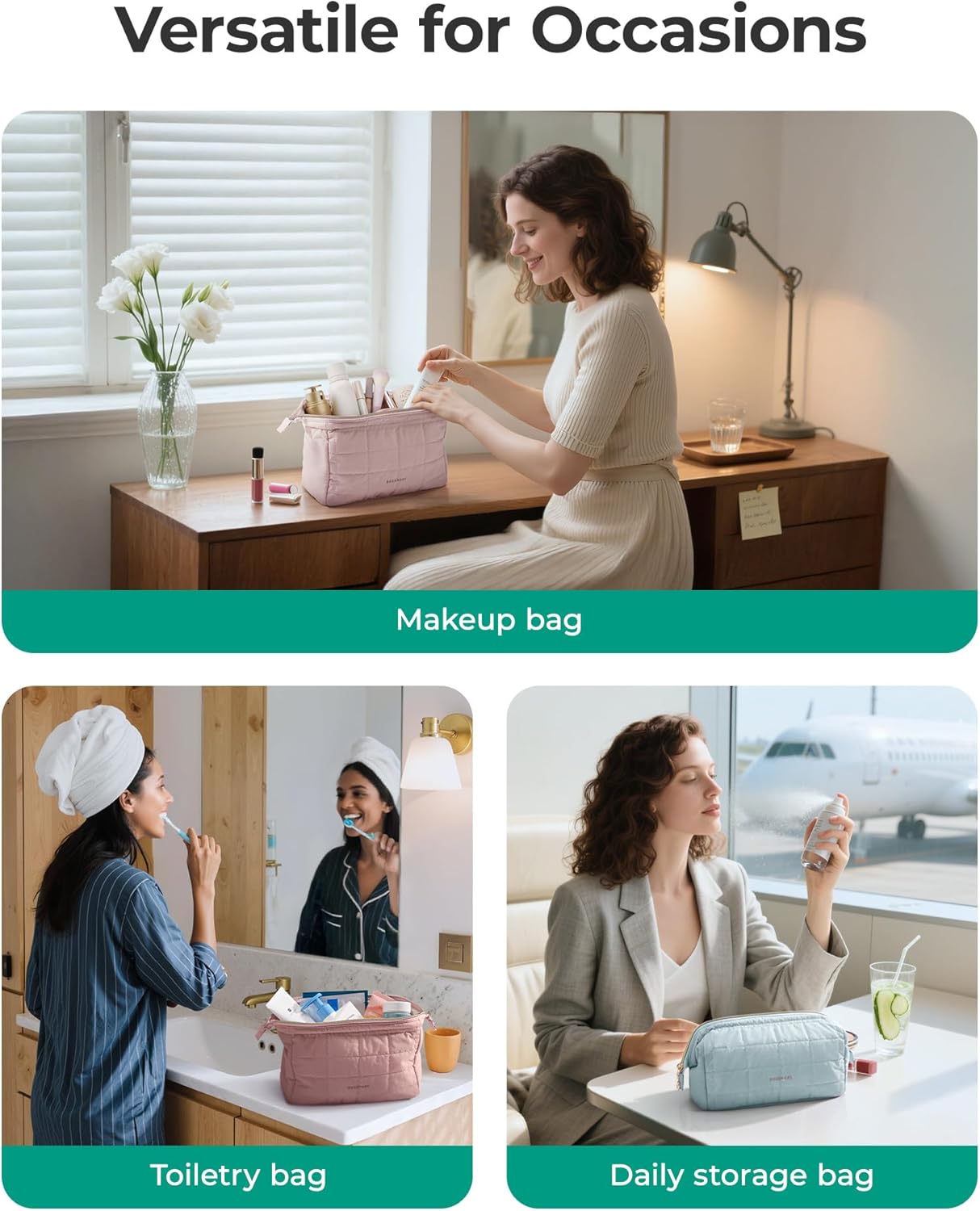 BAGSMART Puffy Makeup Pouch – Simple Neutral Cosmetic Organizer for Clutter-Free Vanities