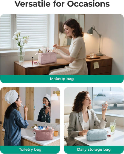 BAGSMART Puffy Makeup Pouch – Simple Neutral Cosmetic Organizer for Clutter-Free Vanities