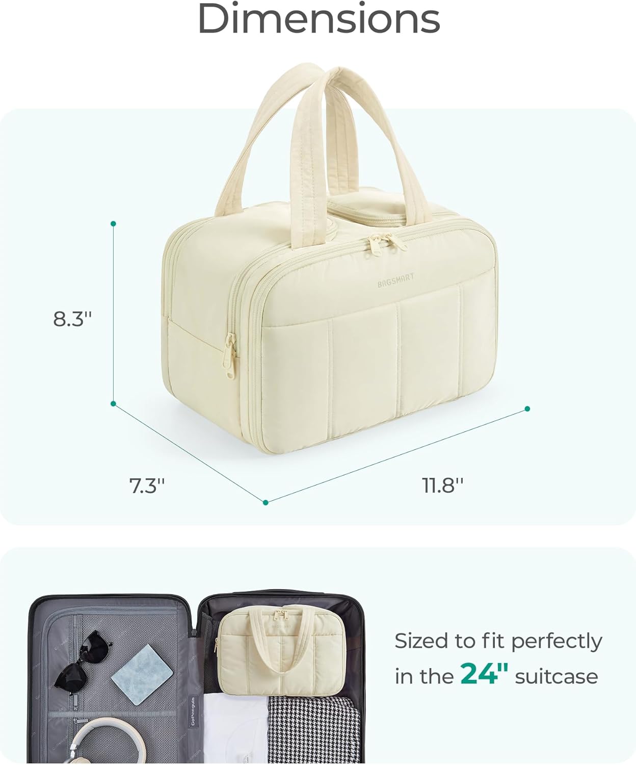 BAGSMART Puffy Toiletry Bag – Minimalist Vanity Organizer for Women, Neutral-Toned Travel Pouch