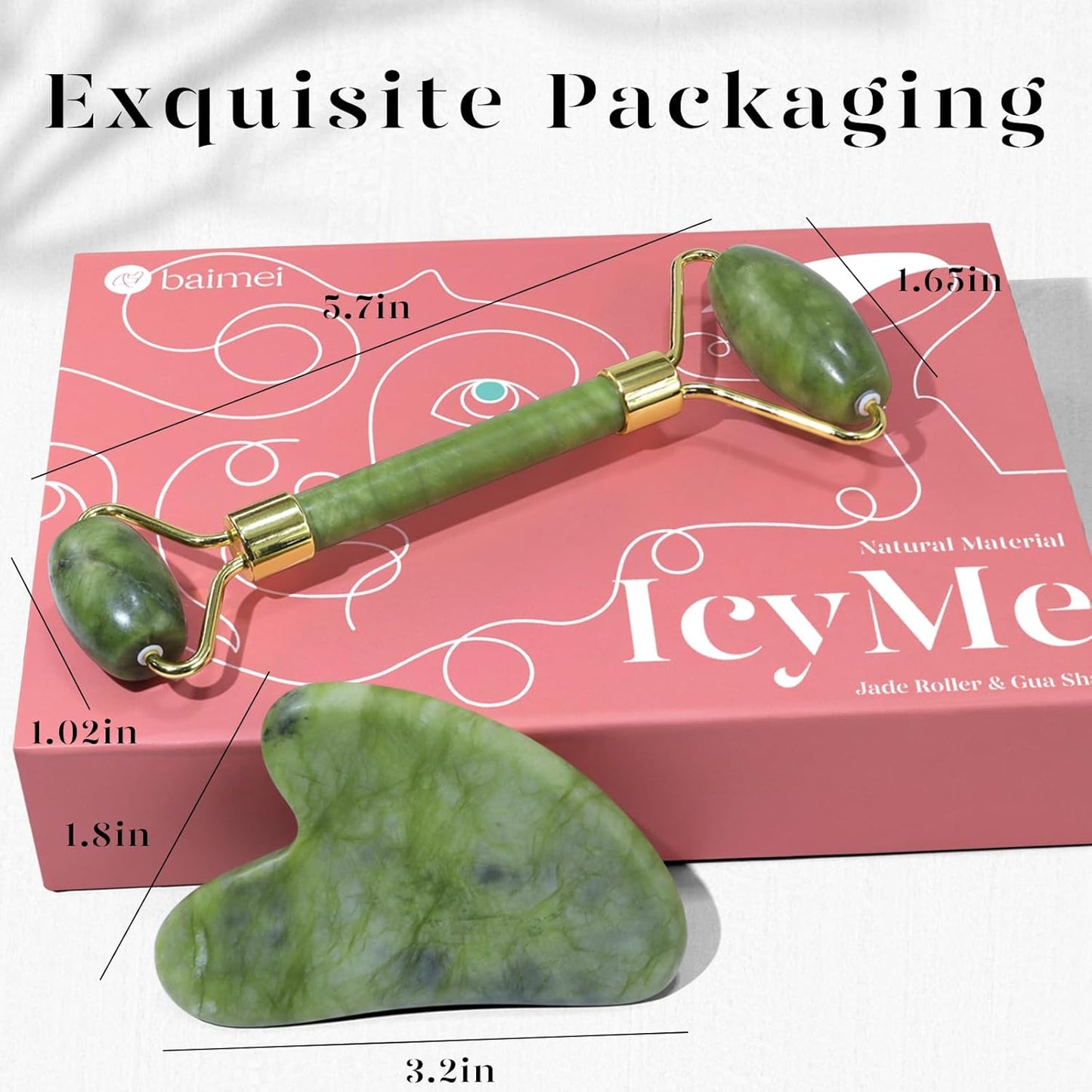 BAIMEI IcyMe Gua Sha & Jade Roller Set – Calming Bedtime Ritual for Stress Relief, Evening Facial Tension Release