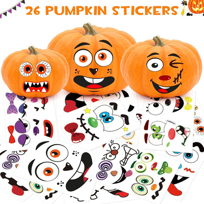 BainGsek Halloween Pumpkin Face Stickers for Kids – Safe No-Carve Decorating for Home Porch and Classroom Party Crafts