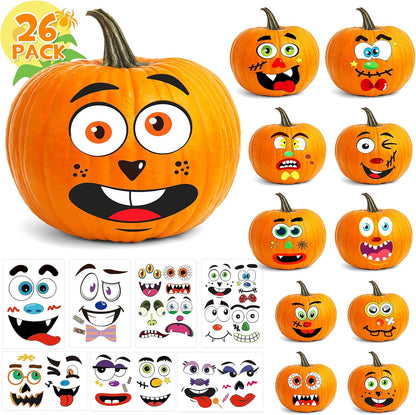 BainGsek Halloween Pumpkin Face Stickers for Kids – Safe No-Carve Decorating for Home Porch and Classroom Party Crafts