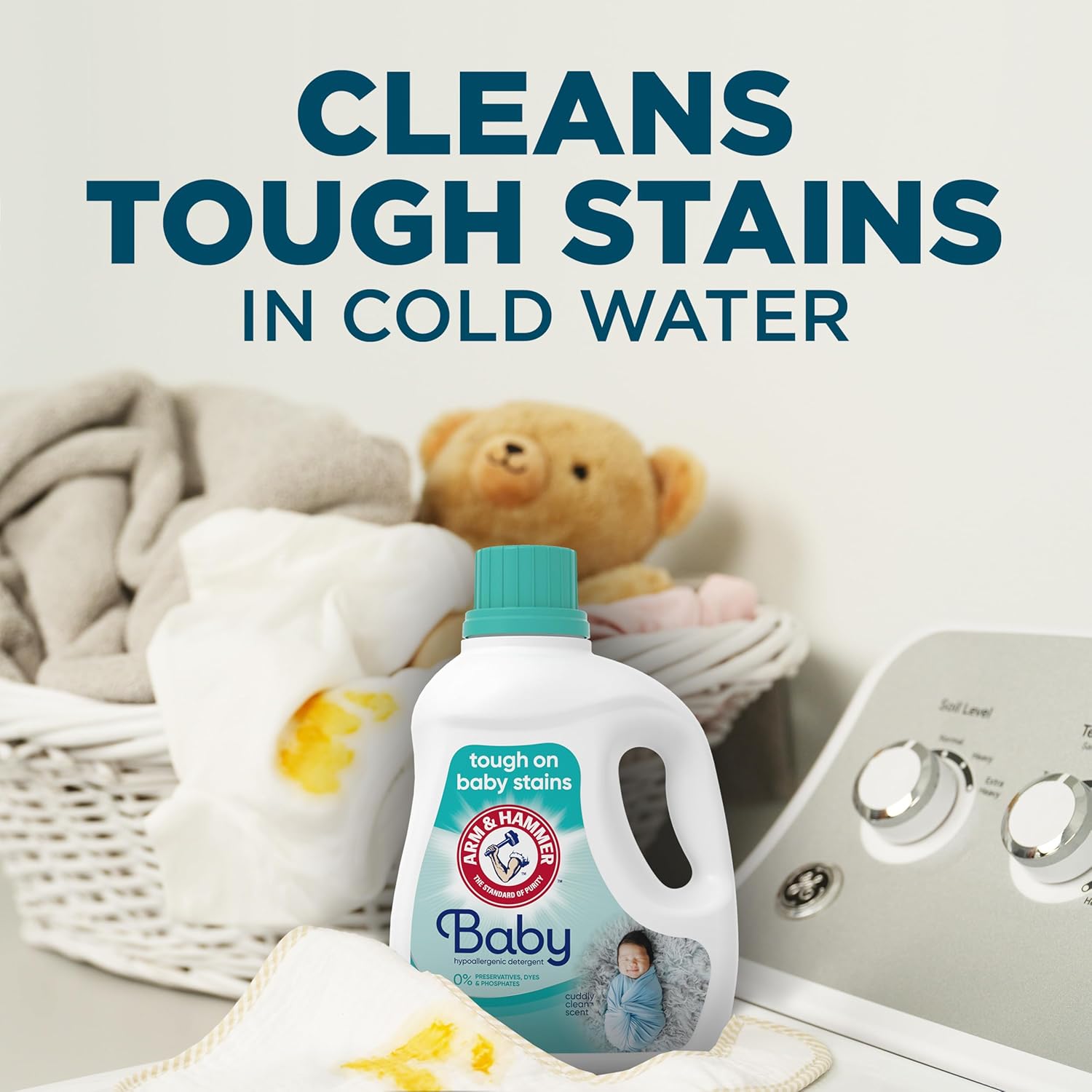 baking soda-enhanced cleaning that powers through baby food, fruit, and juice stains