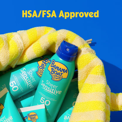 Banana Boat Sheer Sensitive Body Lotion SPF 50 – Fragrance-Free Family Sunscreen Safe for Children with Sensitive Skin, 6oz