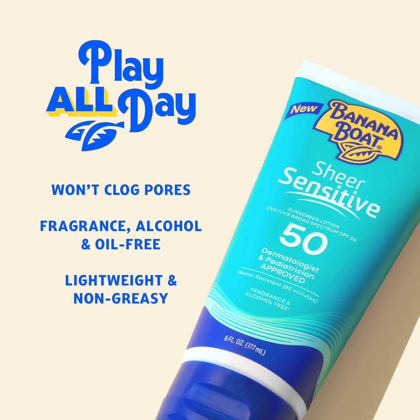 Banana Boat Sheer Sensitive Body Lotion SPF 50 – Fragrance-Free Family Sunscreen Safe for Children with Sensitive Skin, 6oz
