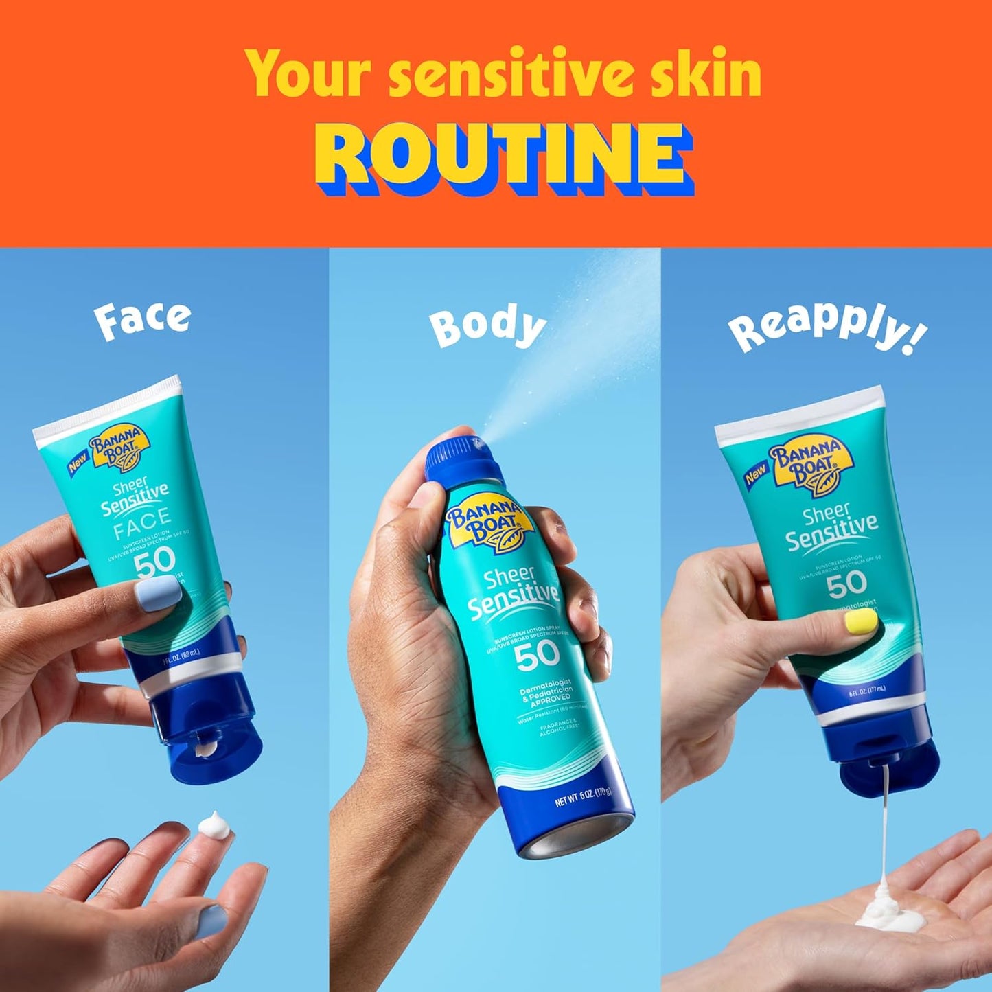 Banana Boat Sheer Sensitive Body Lotion SPF 50 – Fragrance-Free Family Sunscreen Safe for Children with Sensitive Skin, 6oz