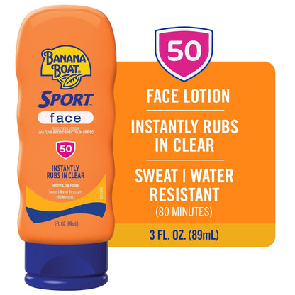 Banana Boat Sport Sunscreen for Face SPF 50 – Patio and Campsite Sun Protection, 3 Fl Oz Travel Size