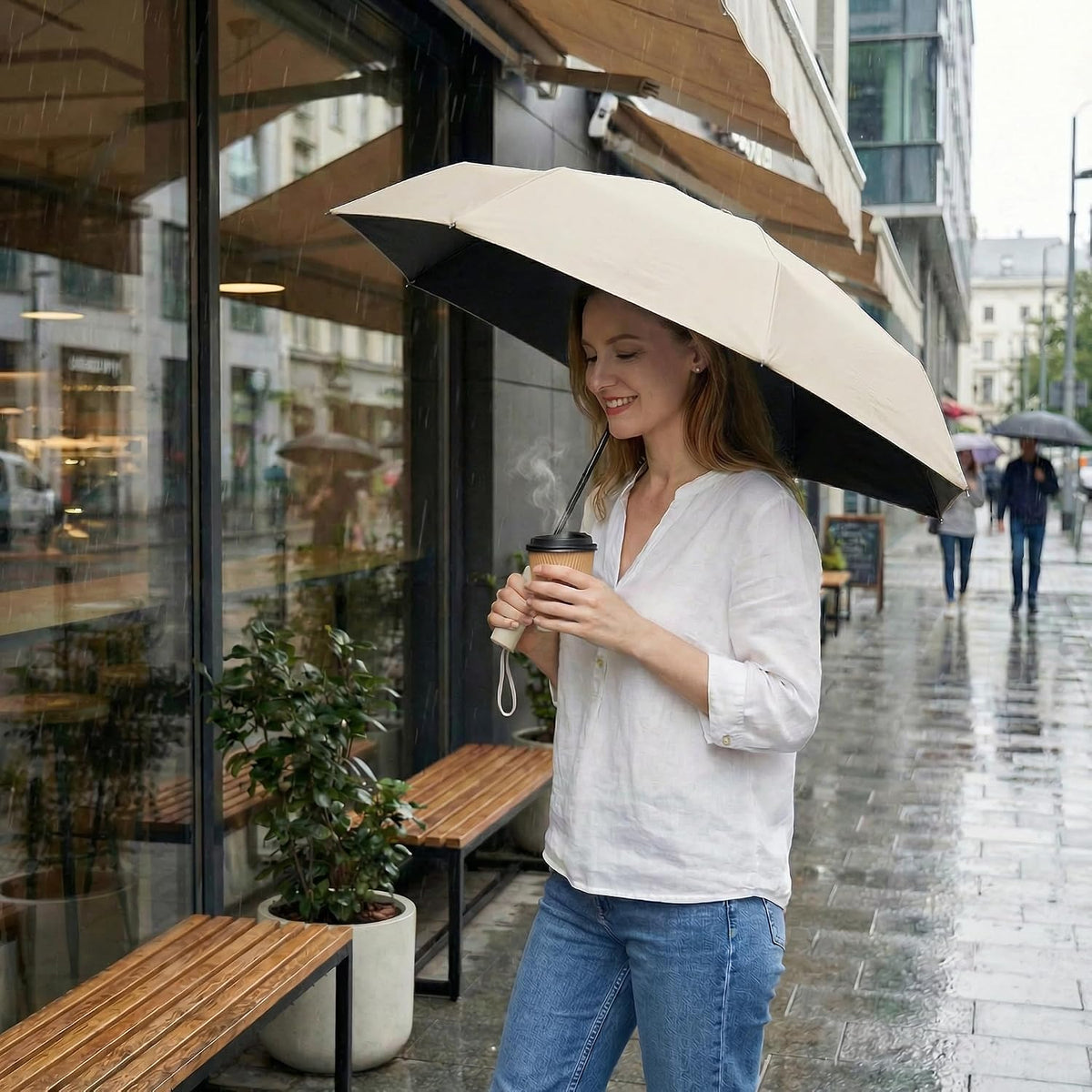 BAODINI Folding Travel Umbrella for Garden Patios, Resort Pools, and Sightseeing, UPF 50+ Sun and Rain Protection