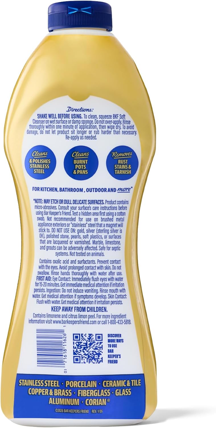 Bar Keepers Friend Soft Cleanser Liquid, Elegant Home Care for High-End Fixtures and Stainless Surfaces, 26 oz x 2
