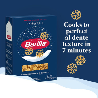 Barilla Holiday Snowflake Pasta, 12 Ounce Box – Kid-Friendly Novelty Shapes for Christmas Lunchboxes and Winter Family Meals