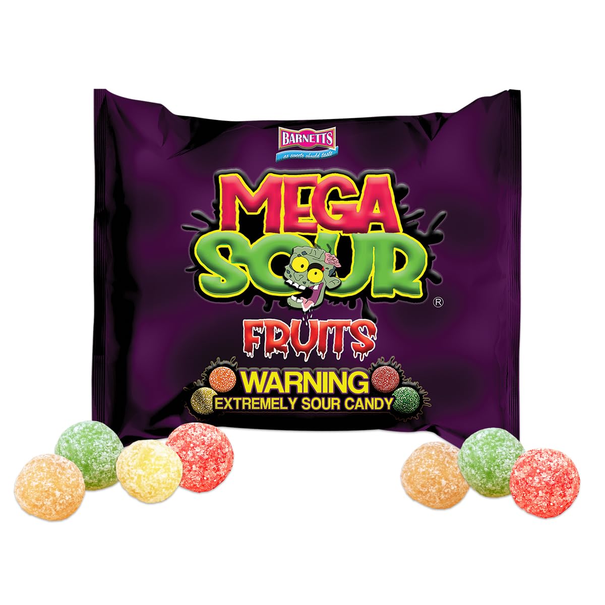 Barnetts Mega Sour Candy Fruits 104g – Kids Party Bag Filler for Birthdays and Halloween, Sealed Pouch Sweets