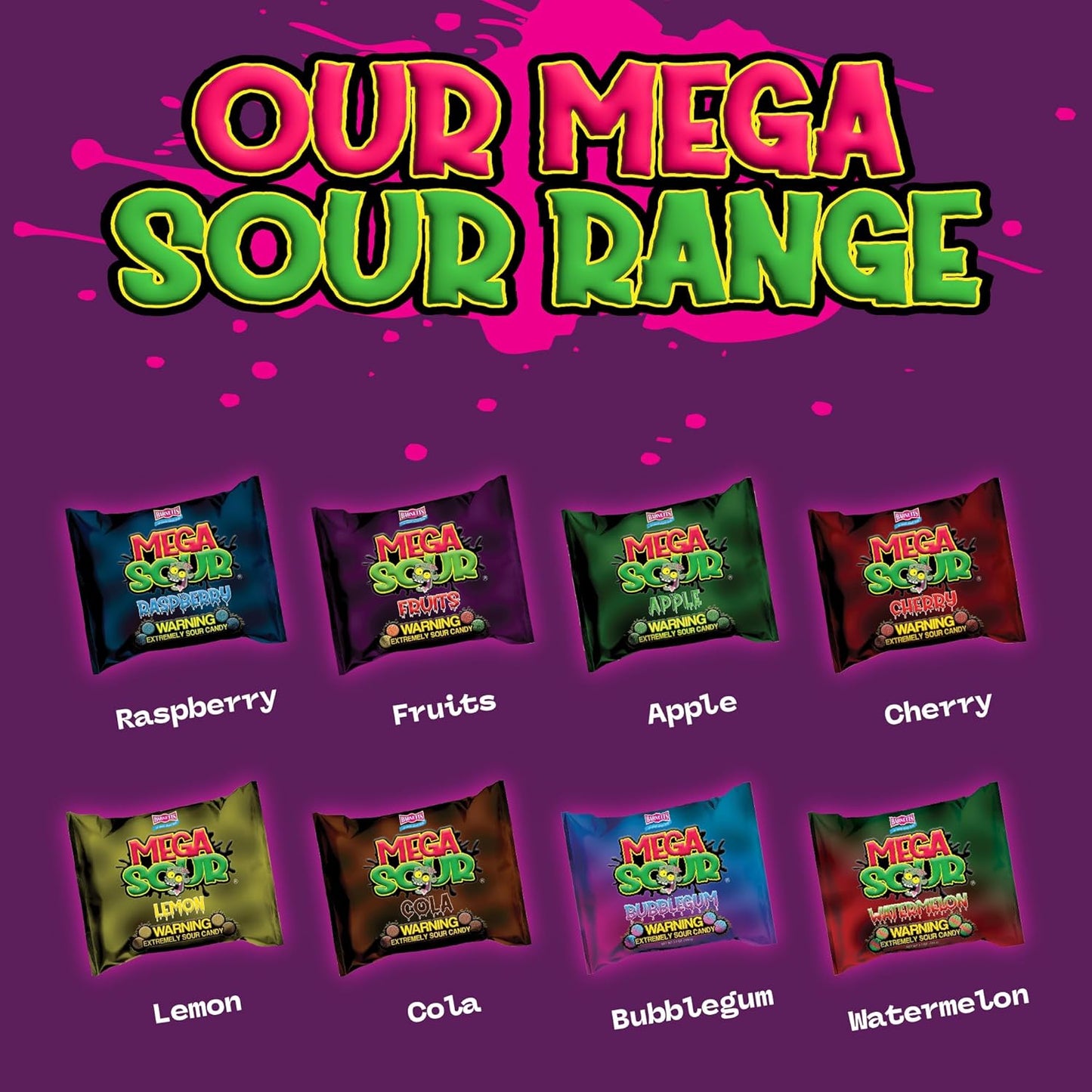 Barnetts Mega Sour Raspberry Candy 104g – Desk Drawer Sour Snack for Office Focus Breaks and Afternoon Pick-Me-Ups