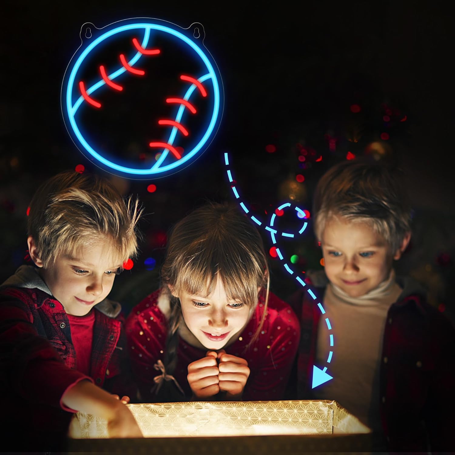 Baseball Neon Sign - Safe LED Night Light for Kids Bedroom & Playroom, Dimmable Cool to Touch Wall Light, USB Powered Boys Room Decor Ages 8-12