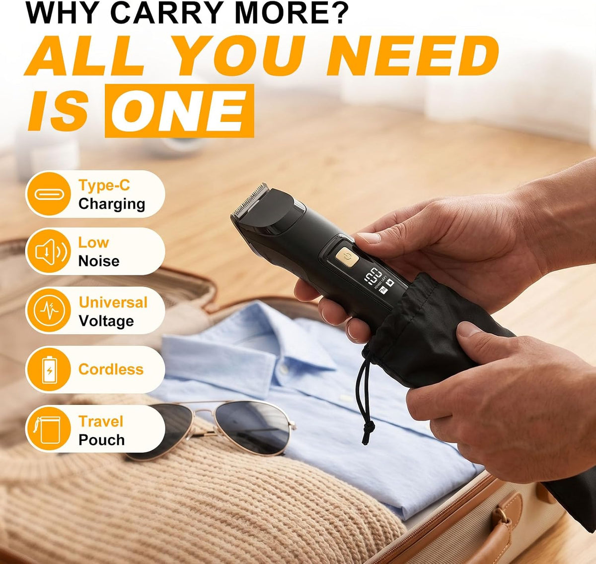 Beard Trimmer for Men – Anti-Slip Grip and Safe Wet Dry Operation