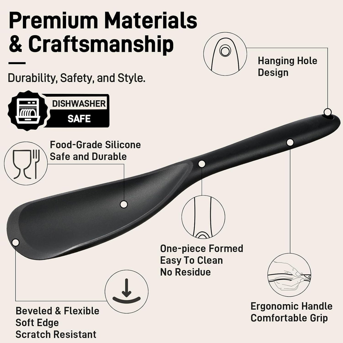 Bechef Beveled Silicone Spoonula Pack – Decorative Yet Functional Cooking Tools for Display-Worthy Kitchens