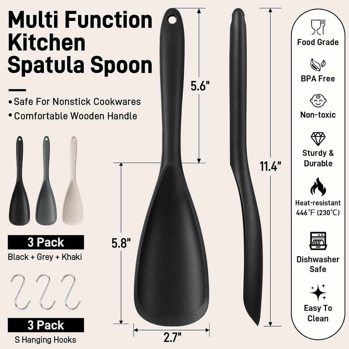 Bechef Beveled Silicone Spoonula Pack – Decorative Yet Functional Cooking Tools for Display-Worthy Kitchens