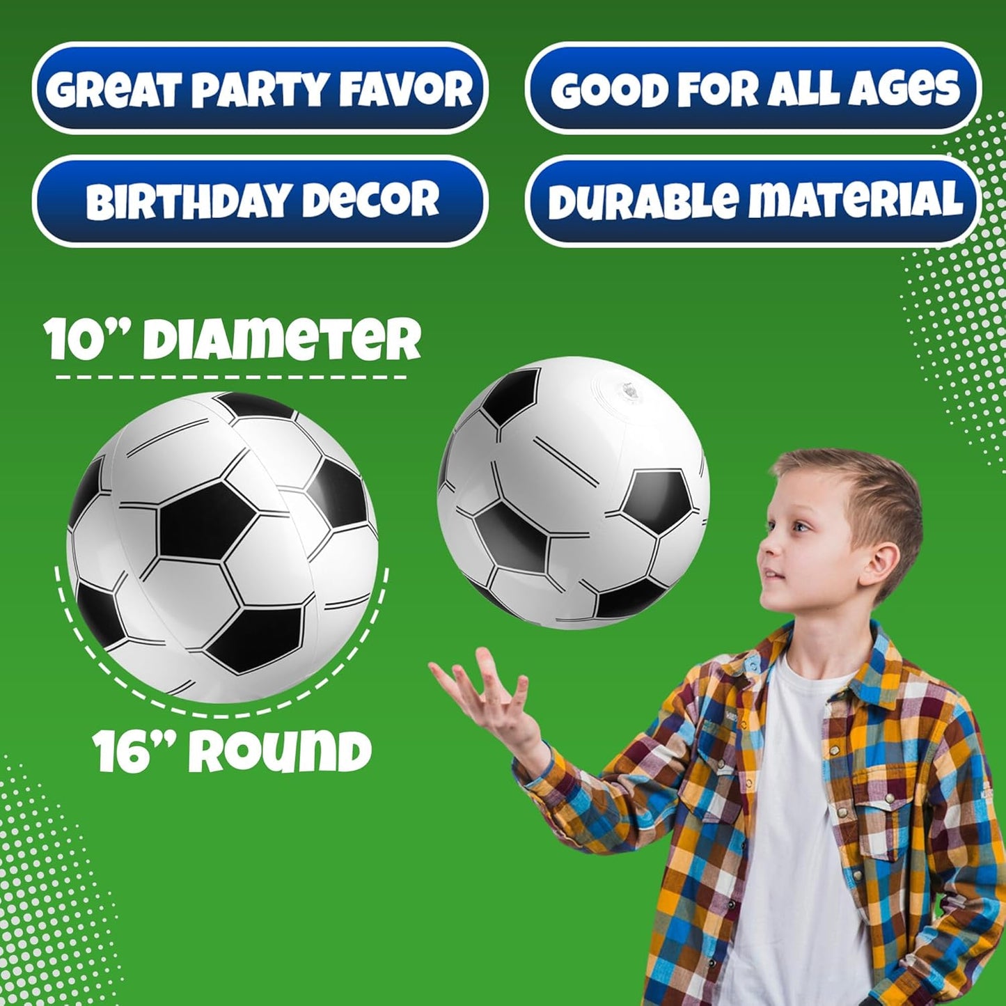 Bedwina 16-Inch Inflatable Soccer Balls Bulk 12-Pack – Lightweight Travel Toys for Beach Trips, Camping, and Vacation Rentals