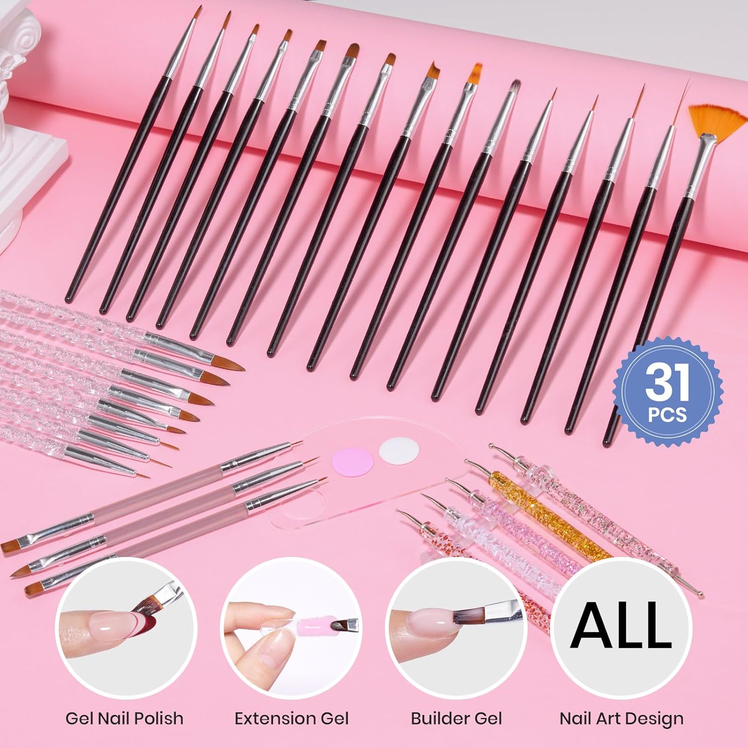 Beetles 31-Piece Nail Art Brush Kit for Teens and Tweens – Safe, Parent-Approved DIY Manicure Starter Set for Bedroom Playroom