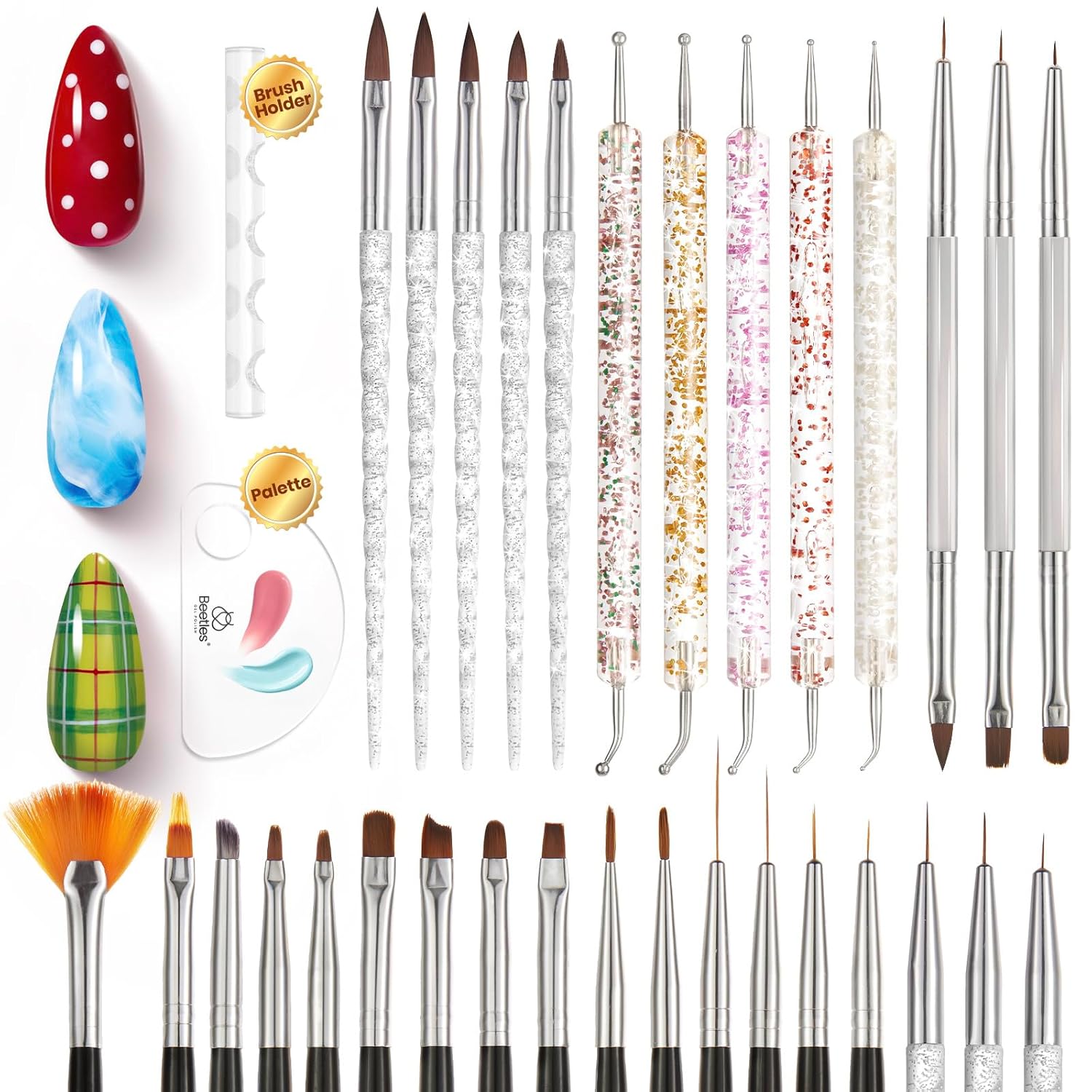 Beetles 31-Piece Nail Art Brush Kit for Teens and Tweens – Safe, Parent-Approved DIY Manicure Starter Set for Bedroom Playroom