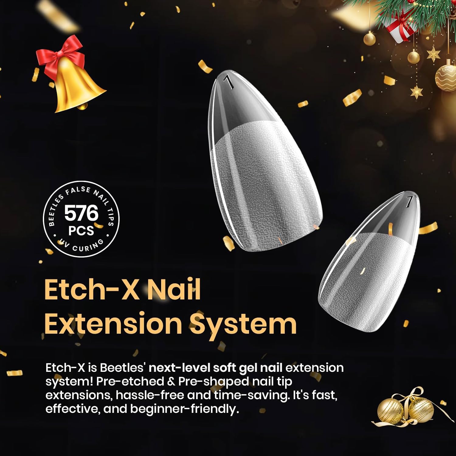 Beetles Gel Nail Tips 576Pcs Pre-shape Short Almond Etch-X Nail Tips – Stunning Mother's Day Nail Gift Set, Salon-Quality Press-On Extensions for Home