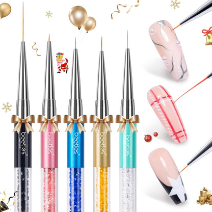 Beetles Gel Polish Nail Art Liner Brushes – Premium Rhinestone-Accented Pen Set for Salon-Quality Designs
