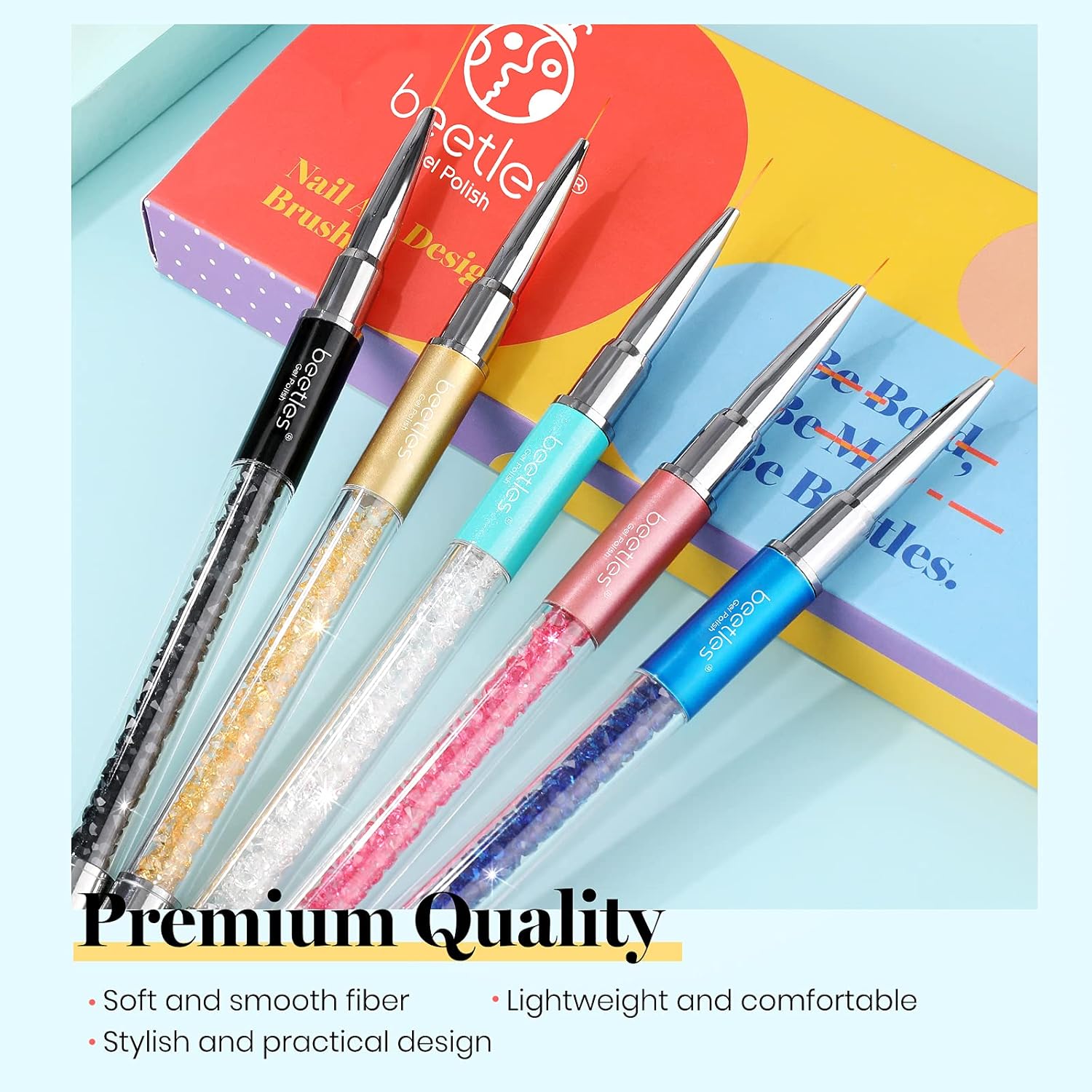 Beetles Gel Polish Nail Art Liner Brushes – Premium Rhinestone-Accented Pen Set for Salon-Quality Designs