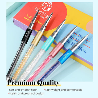 Beetles Gel Polish Nail Art Liner Brushes – Premium Rhinestone-Accented Pen Set for Salon-Quality Designs