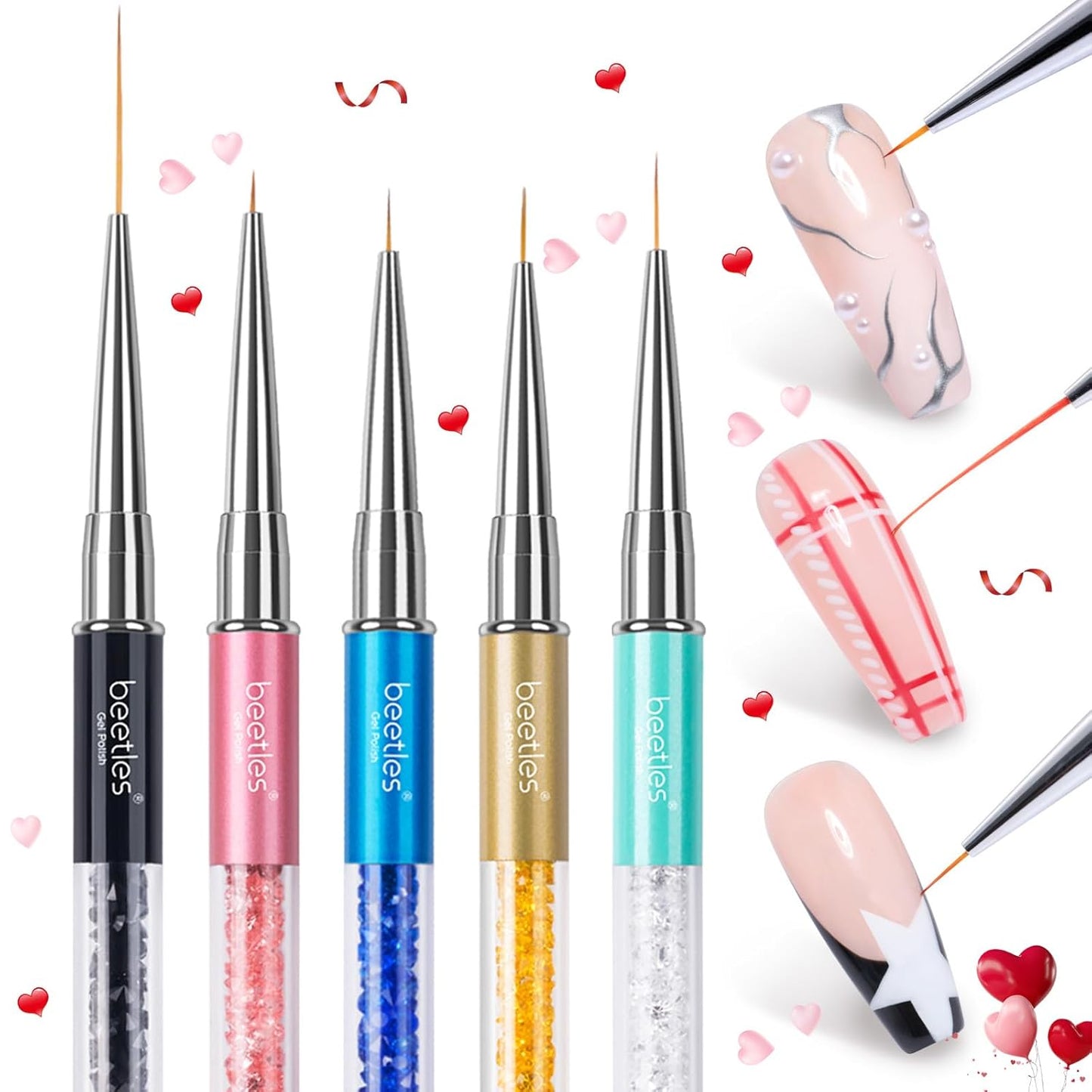 Beetles Gel Polish Nail Art Liner Brushes – Premium Rhinestone-Accented Pen Set for Salon-Quality Designs