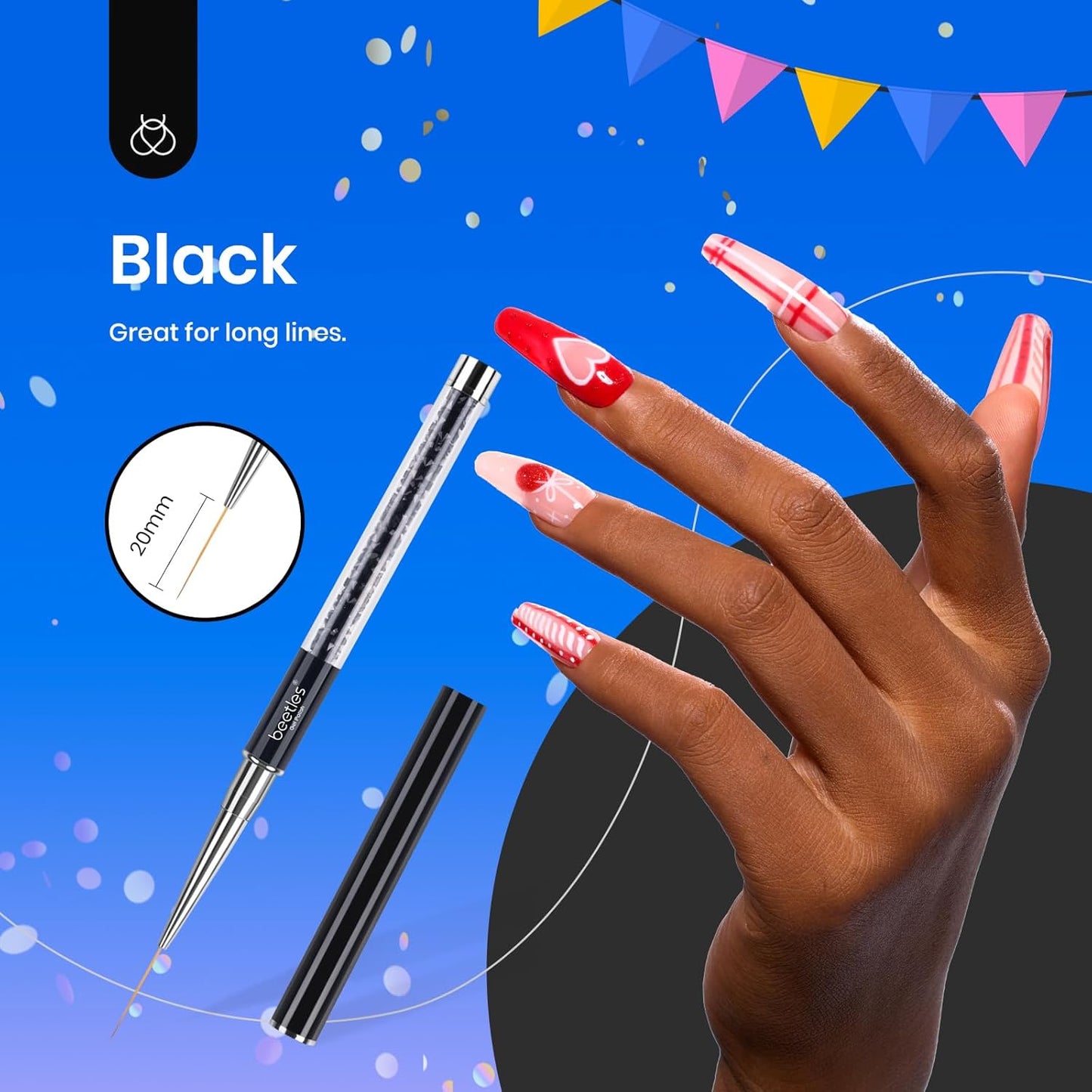 Beetles Gel Polish Nail Art Liner Brushes – Premium Rhinestone-Accented Pen Set for Salon-Quality Designs