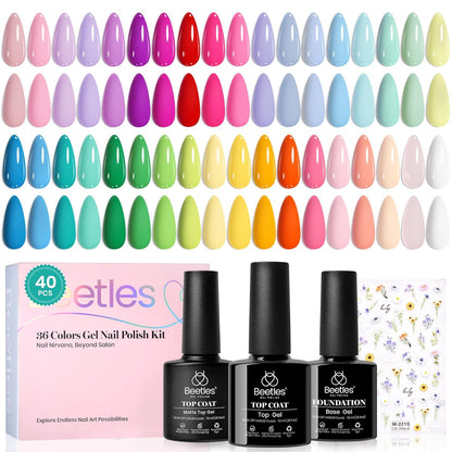 Beetles Petal Symphony Gel Polish Set – Clutter-Free Vanity Essential, 40-Piece Organized Tray with 36 Pastel Shades in One Case