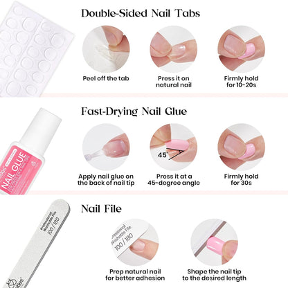 Beetles Press on Nails Kit – Work From Home Ready Manicure, Snag Free Short Almond Press On Nails That Won't Catch on Keyboards
