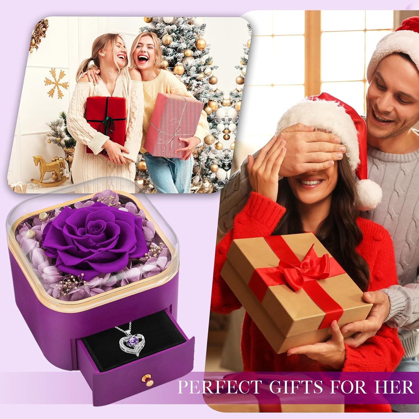 Beferr Preserved Real Rose with CZ Heart Necklace – Premium Anniversary Gift, Elegant Jewelry Box Presentation