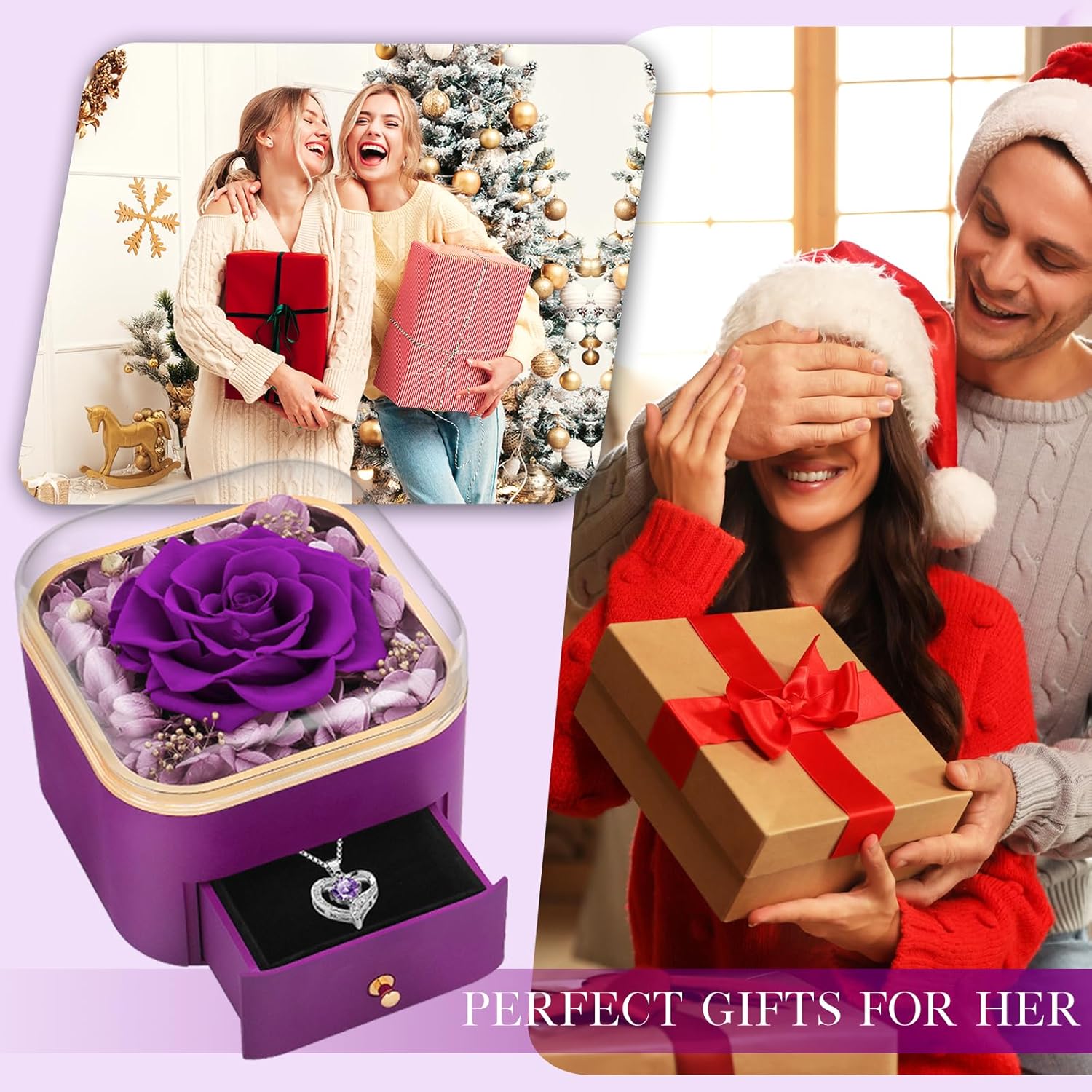 Beferr Preserved Real Rose with CZ Heart Necklace – Premium Anniversary Gift, Elegant Jewelry Box Presentation