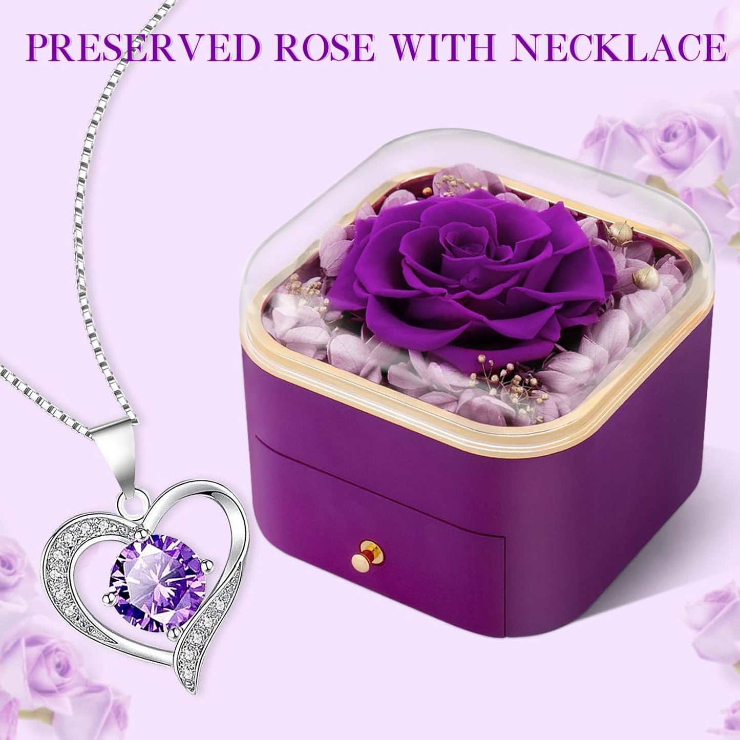 Beferr Preserved Real Rose with CZ Heart Necklace – Premium Anniversary Gift, Elegant Jewelry Box Presentation
