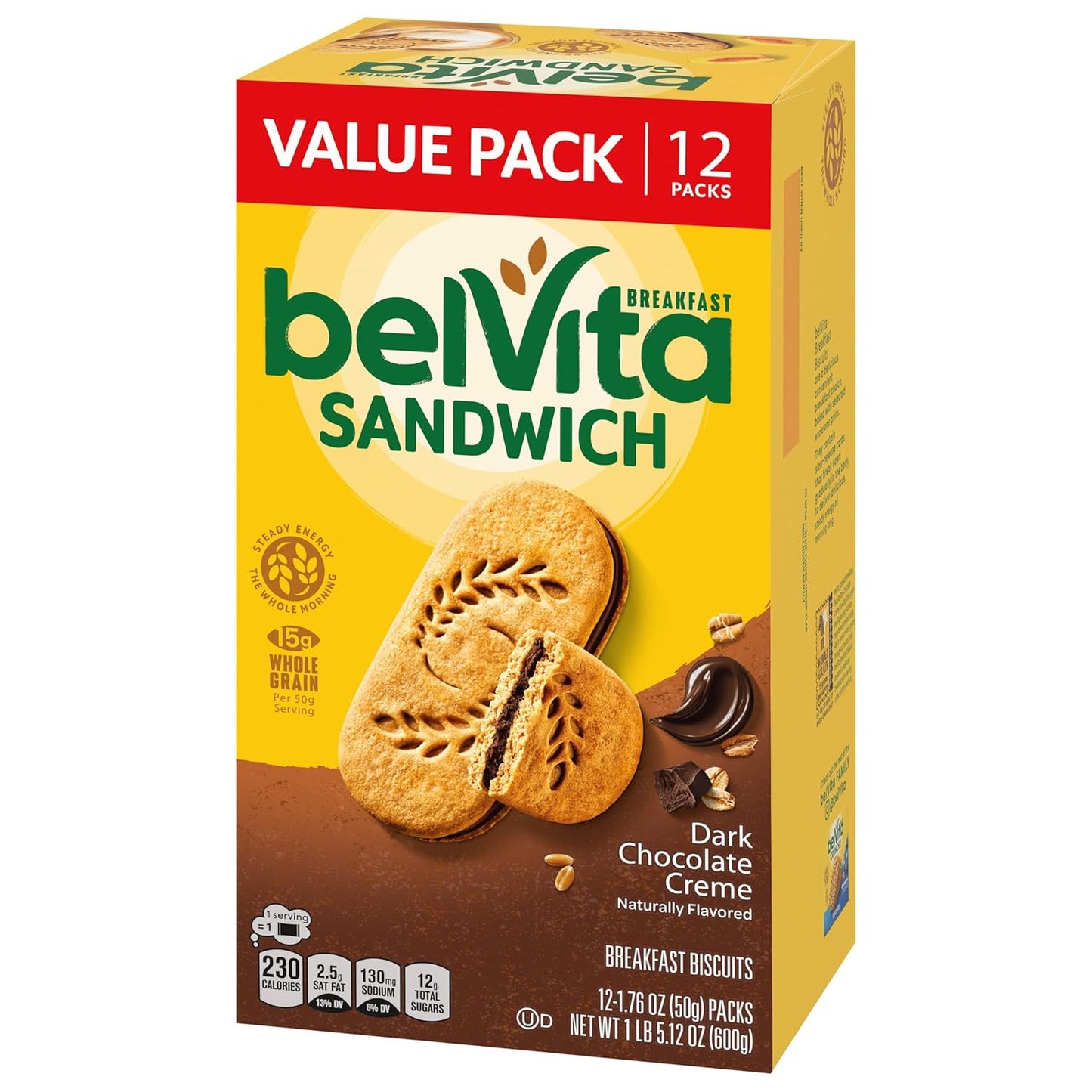 belVita Breakfast Biscuit Sandwiches – Office Desk Snack for Mid-Morning Focus, Dark Chocolate Creme 12-Pack